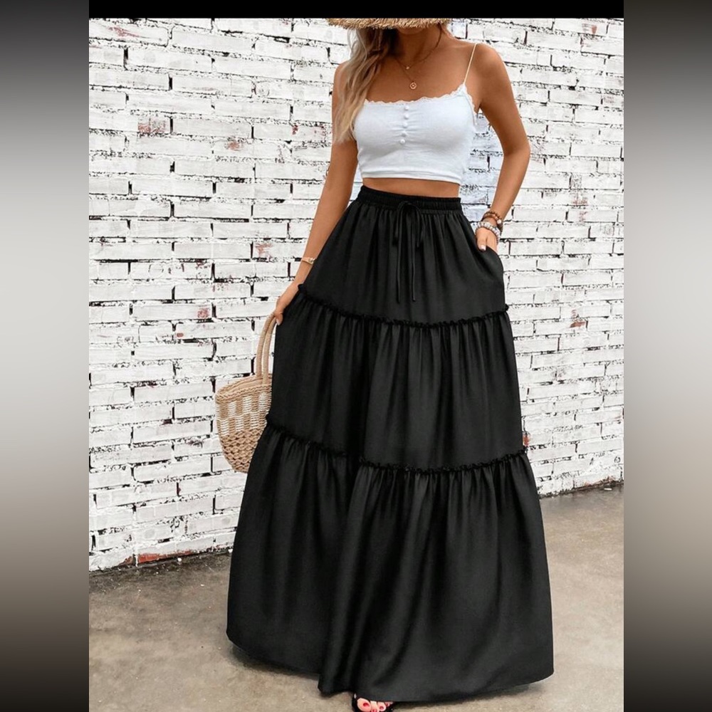 Plus Frill Tiered Drawstring Waist Maxi Skirt - Picture 4 of 6